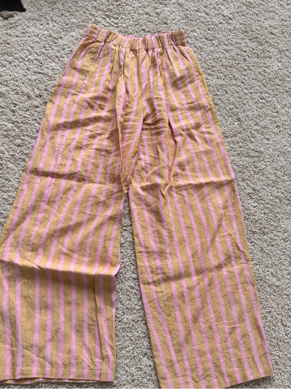 Zara Wide-Leg Striped Pants in Pink and Tan